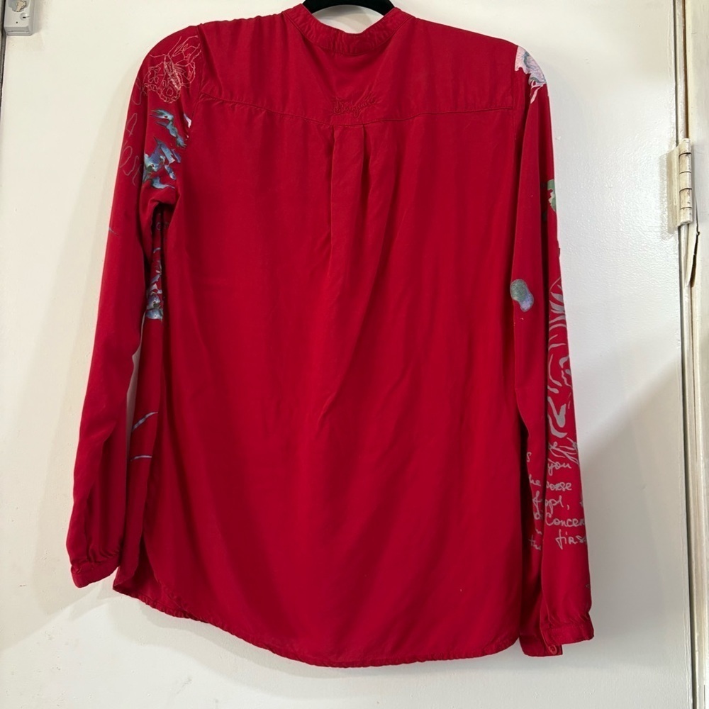 Desigual Words Long Sleeve Blouse Pop Over Top M Tiger Printed Artsy Edgy Art M - Picture 4 of 10